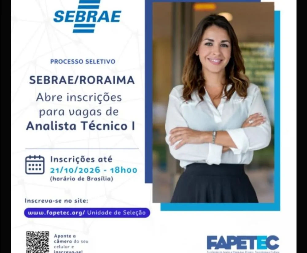 Últimos dias para se inscrever no processo seletivo do Sebrae de Roraima